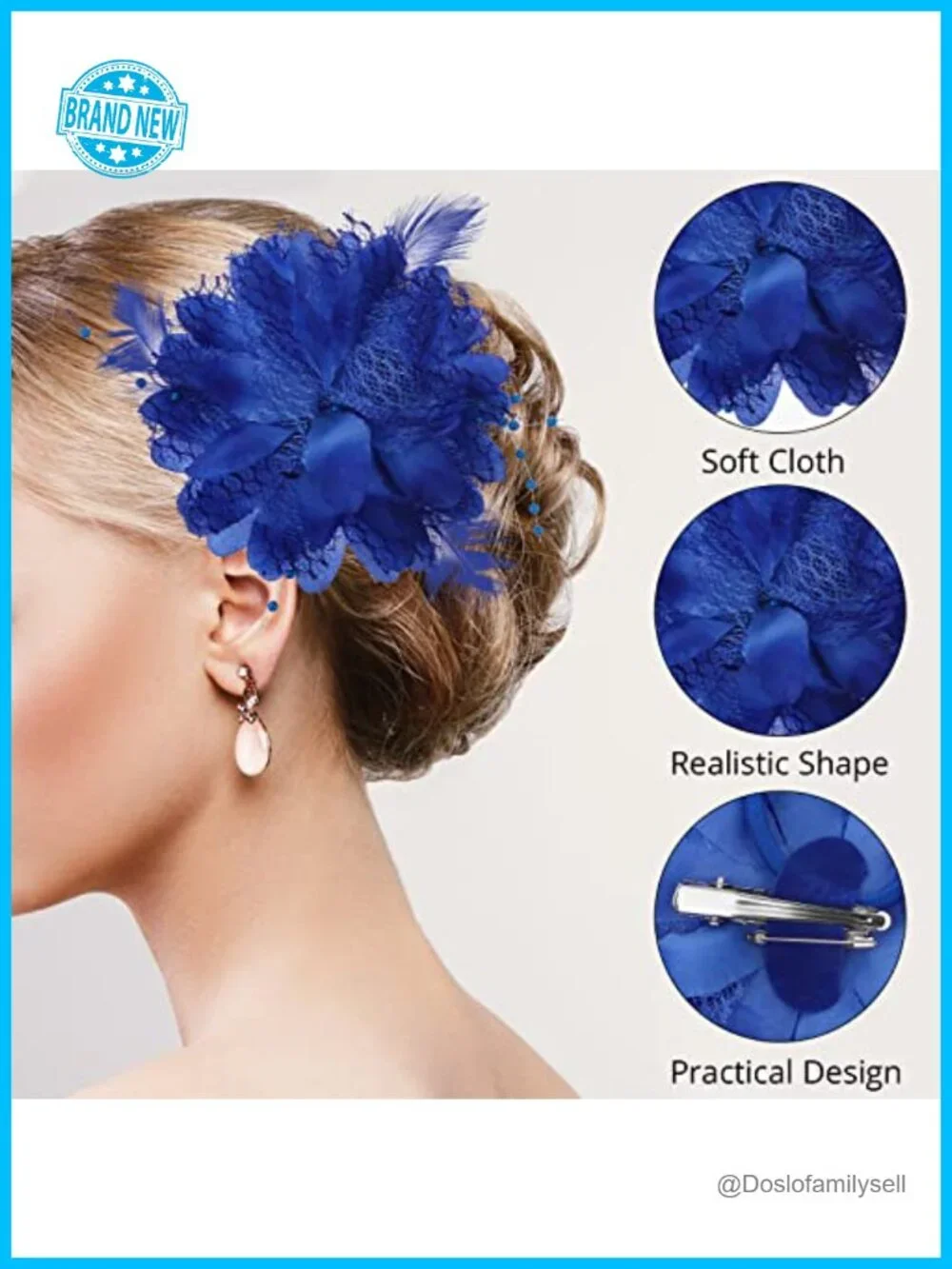 Silk Feather Fascinator Hair Clip with Floral Brooch Pin for Wedding Party